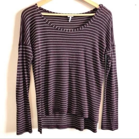 New Splendid Boat Neck Long Sleeves Blue Striped Blouse - Picture 3 of 7